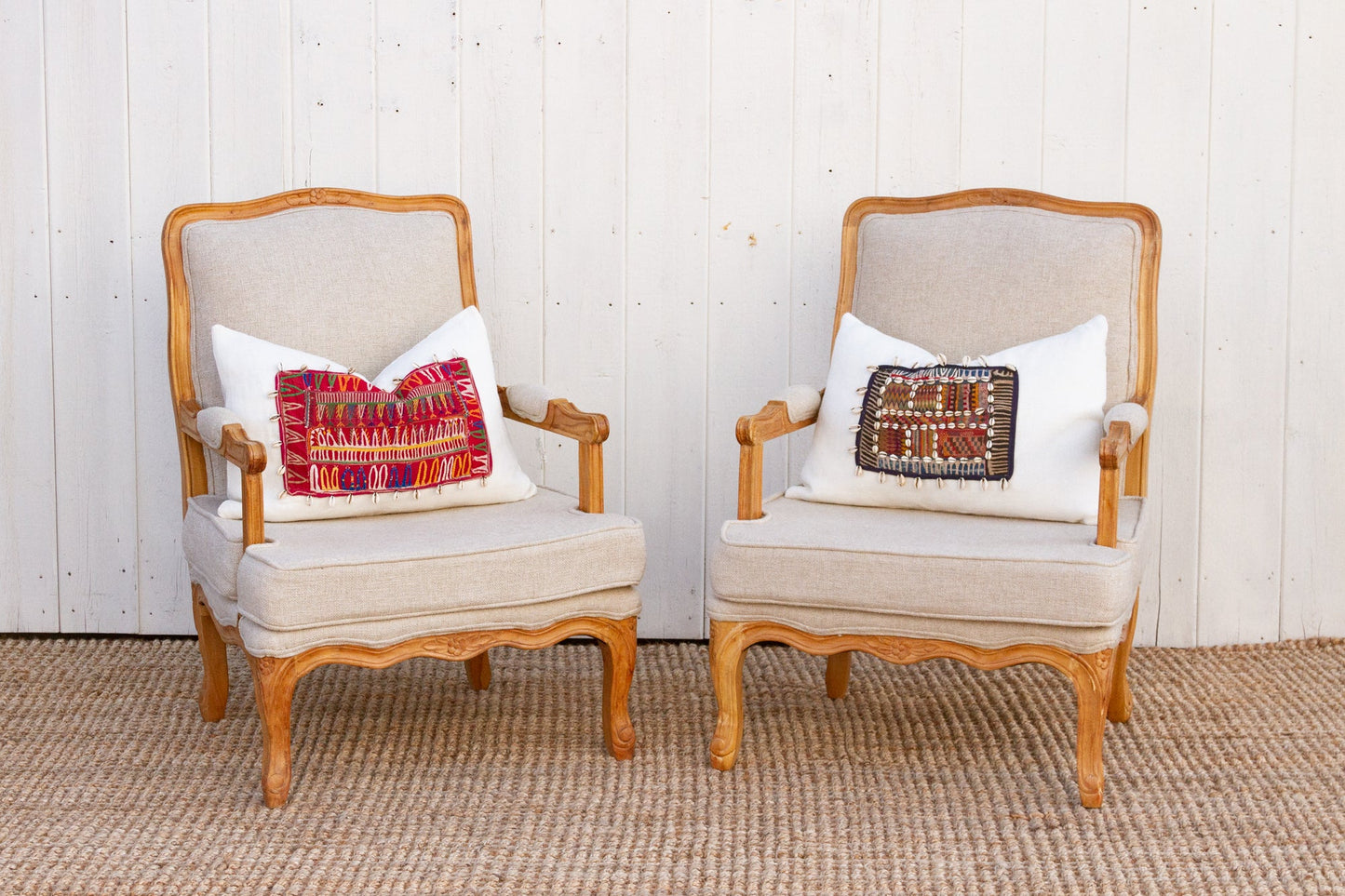 Pair of French Linen Upholstered Arm Chairs-tbgypsysoul