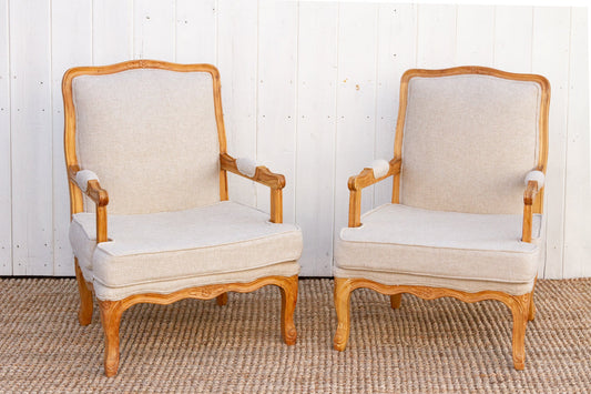 Pair of French Linen Upholstered Arm Chairs-tbgypsysoul