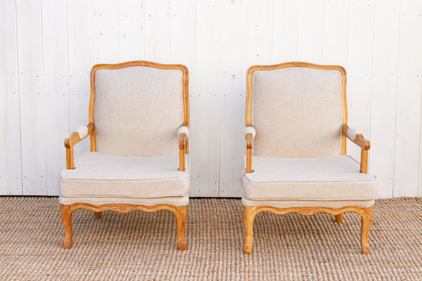 Pair of French Linen Upholstered Arm Chairs-tbgypsysoul