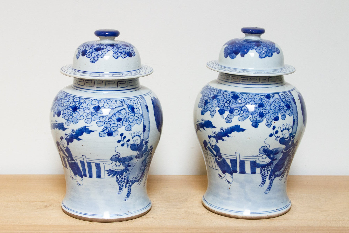 Pair of Vintage Blue & White Porcelain Jars-Decorative Chinoiserie Jars-tbgypsysoul