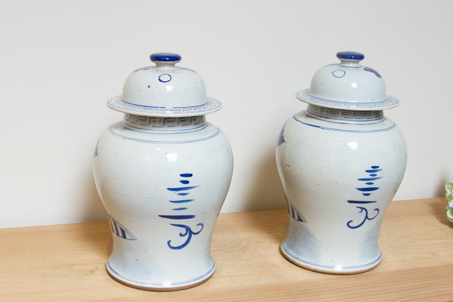 Pair of Vintage Blue & White Porcelain Jars-Decorative Chinoiserie Jars-tbgypsysoul