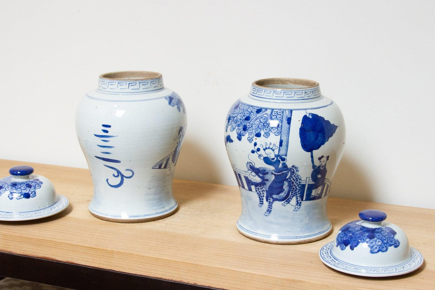 Pair of Vintage Blue & White Porcelain Jars-Decorative Chinoiserie Jars-tbgypsysoul