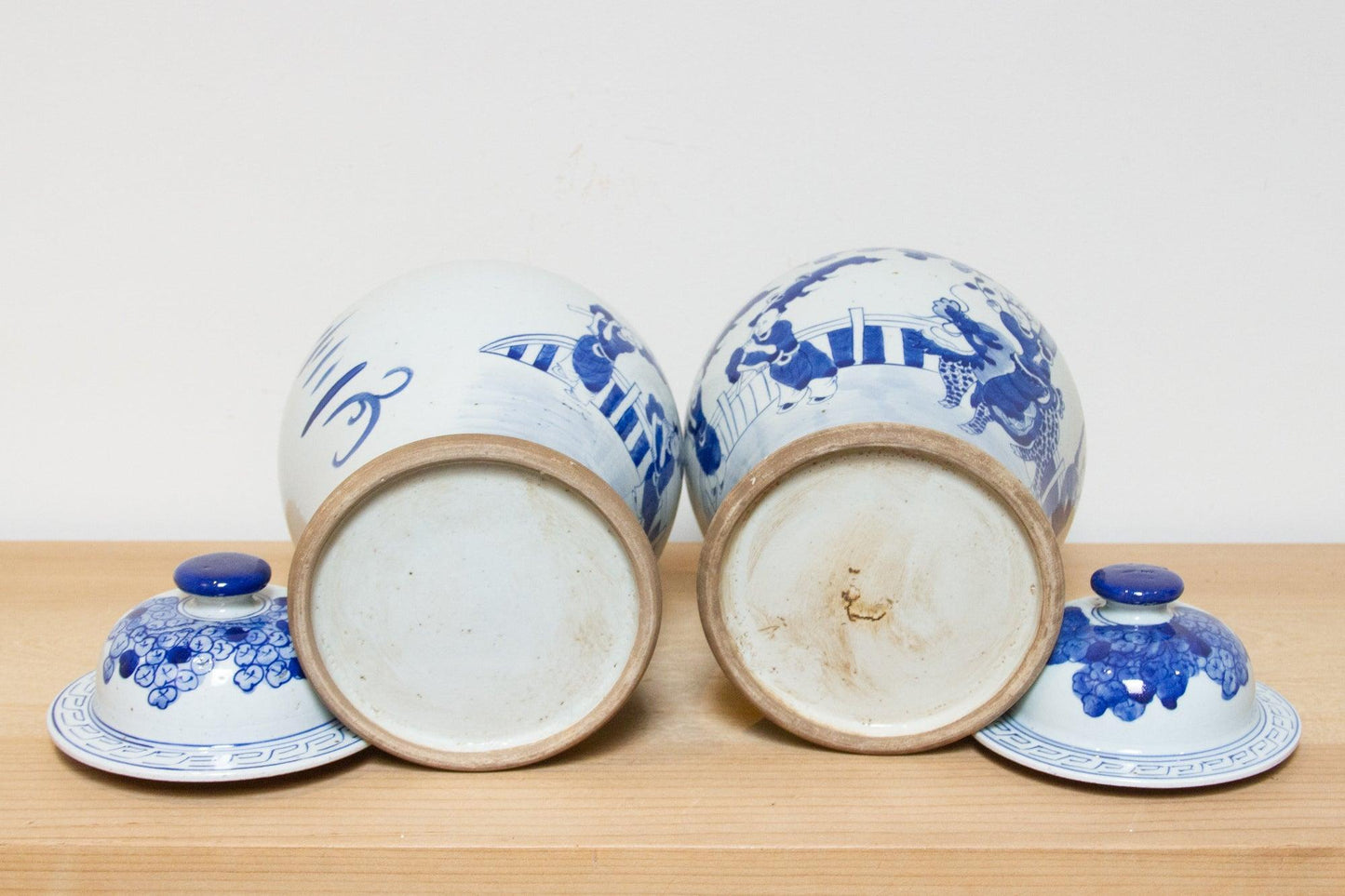 Pair of Vintage Blue & White Porcelain Jars-Decorative Chinoiserie Jars-tbgypsysoul