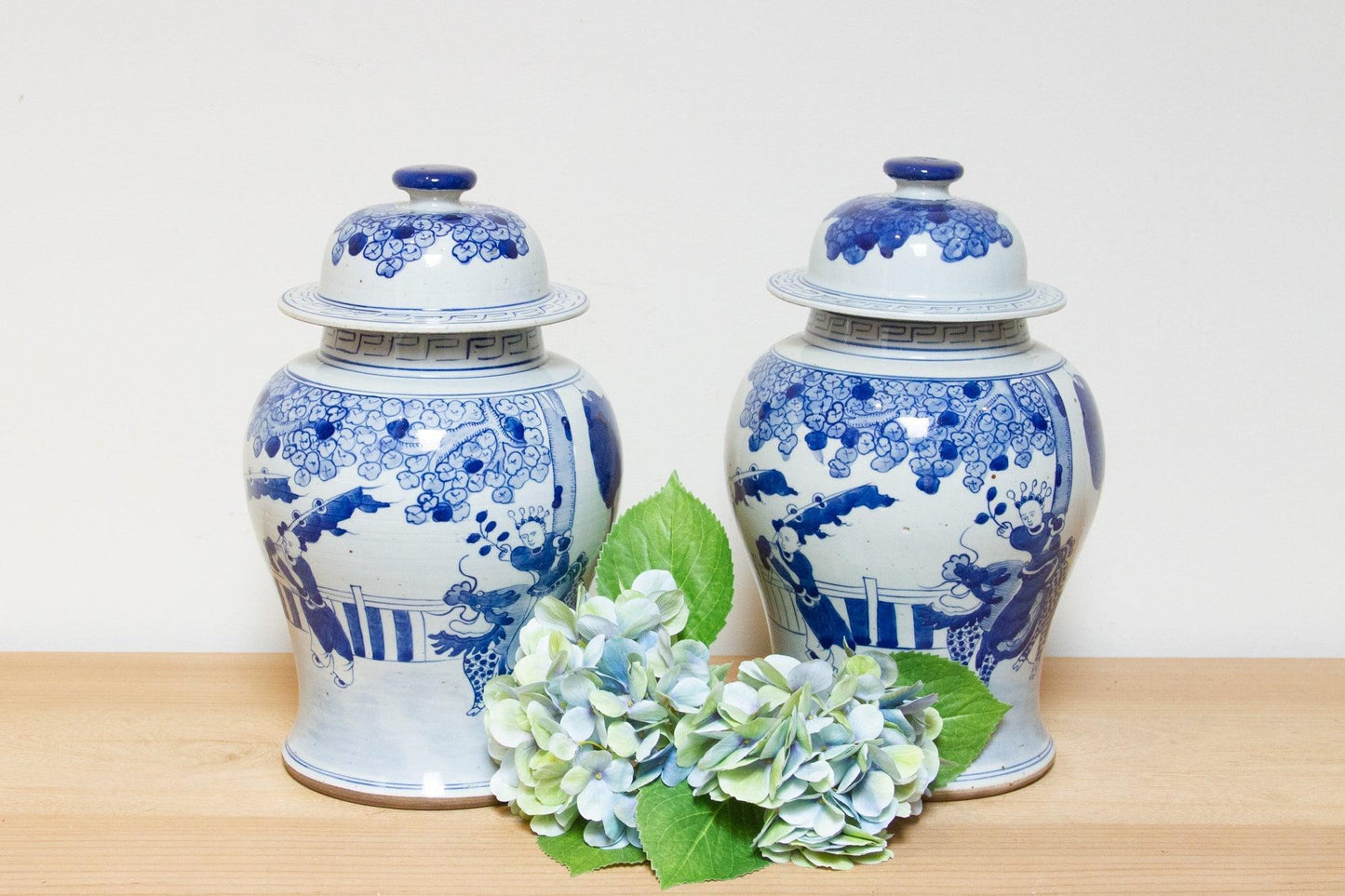 Pair of Vintage Blue & White Porcelain Jars-Decorative Chinoiserie Jars-tbgypsysoul