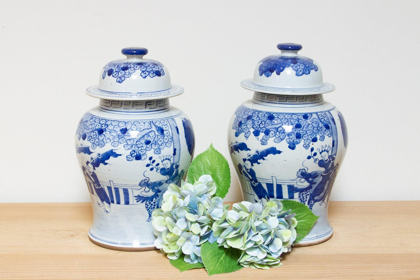 Pair of Vintage Blue & White Porcelain Jars-Decorative Chinoiserie Jars-tbgypsysoul