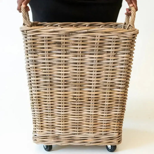 Rattan Storage Baskets on Casters - Set of 3-tbgypsysoul