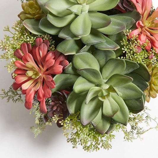 Round Artificial Succulent Arrangement, Natural Planter-Faux Plant-tbgypsysoul
