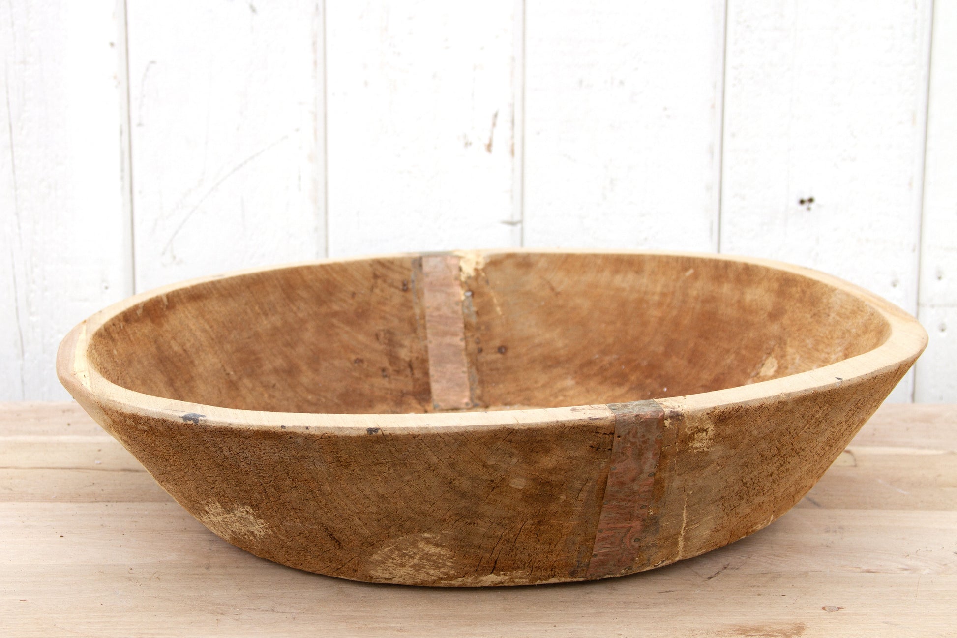 Rustic Copper Strap Antique Bowl-Antique Dough Bowl-tbgypsysoul