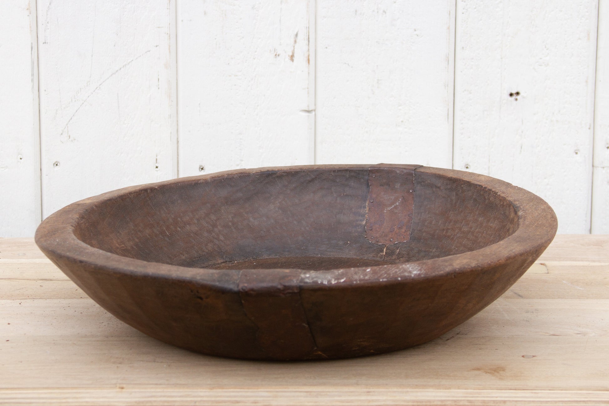 Rustic Metal Strap Wood Bowl-tbgypsysoul