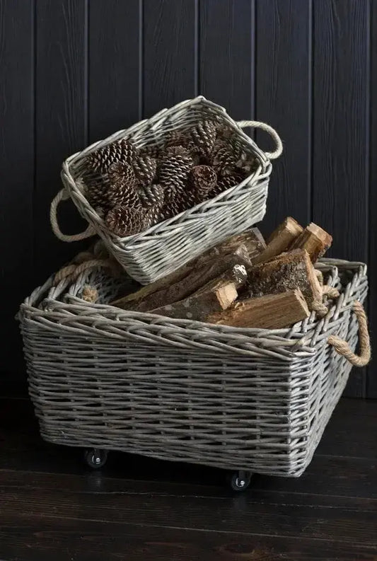 Set of 4 Storage Willow Baskets - Largest on Casters-tbgypsysoul