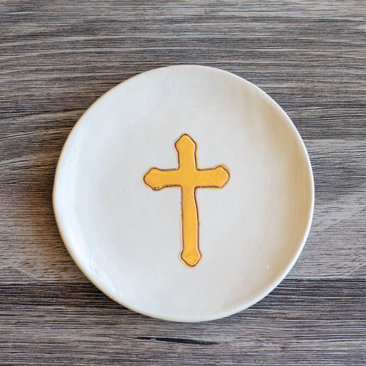 Small Ceramic Gold Leaf Cross Plate-Ceramic-tbgypsysoul