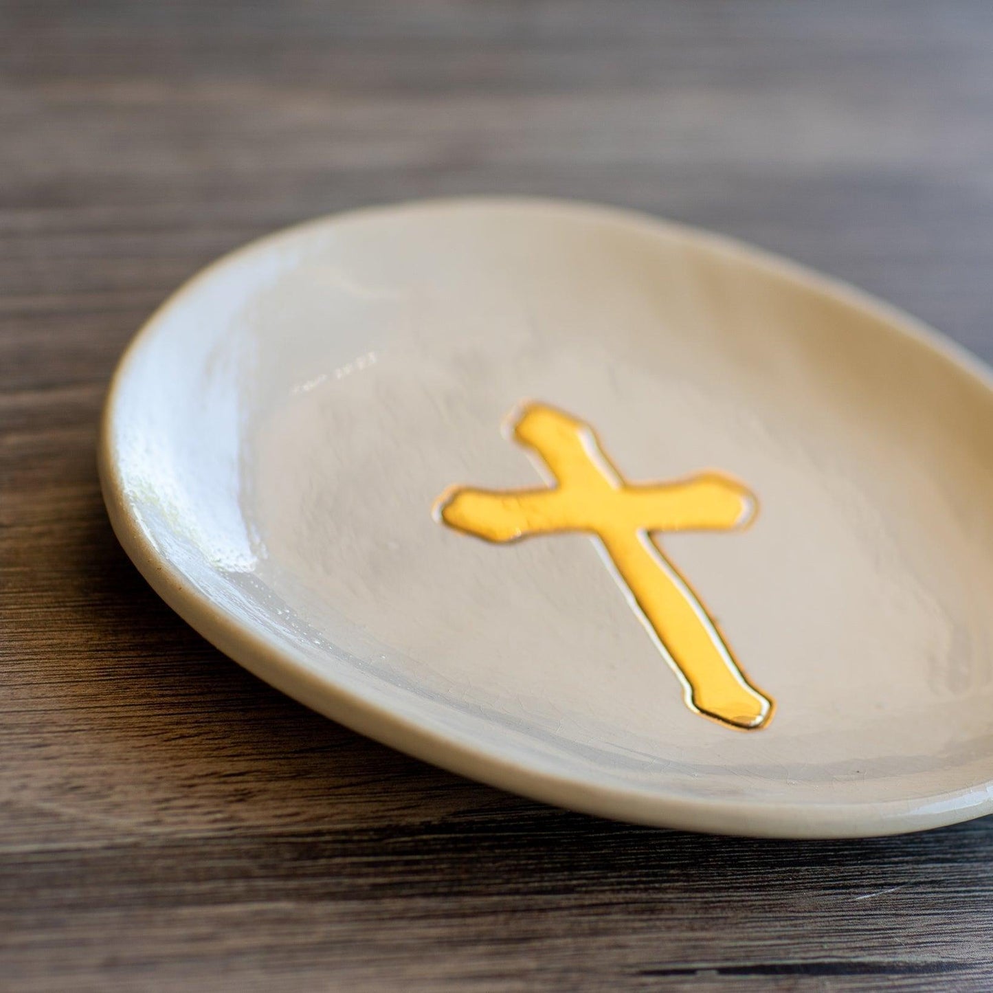 Small Ceramic Gold Leaf Cross Plate-Ceramic-tbgypsysoul