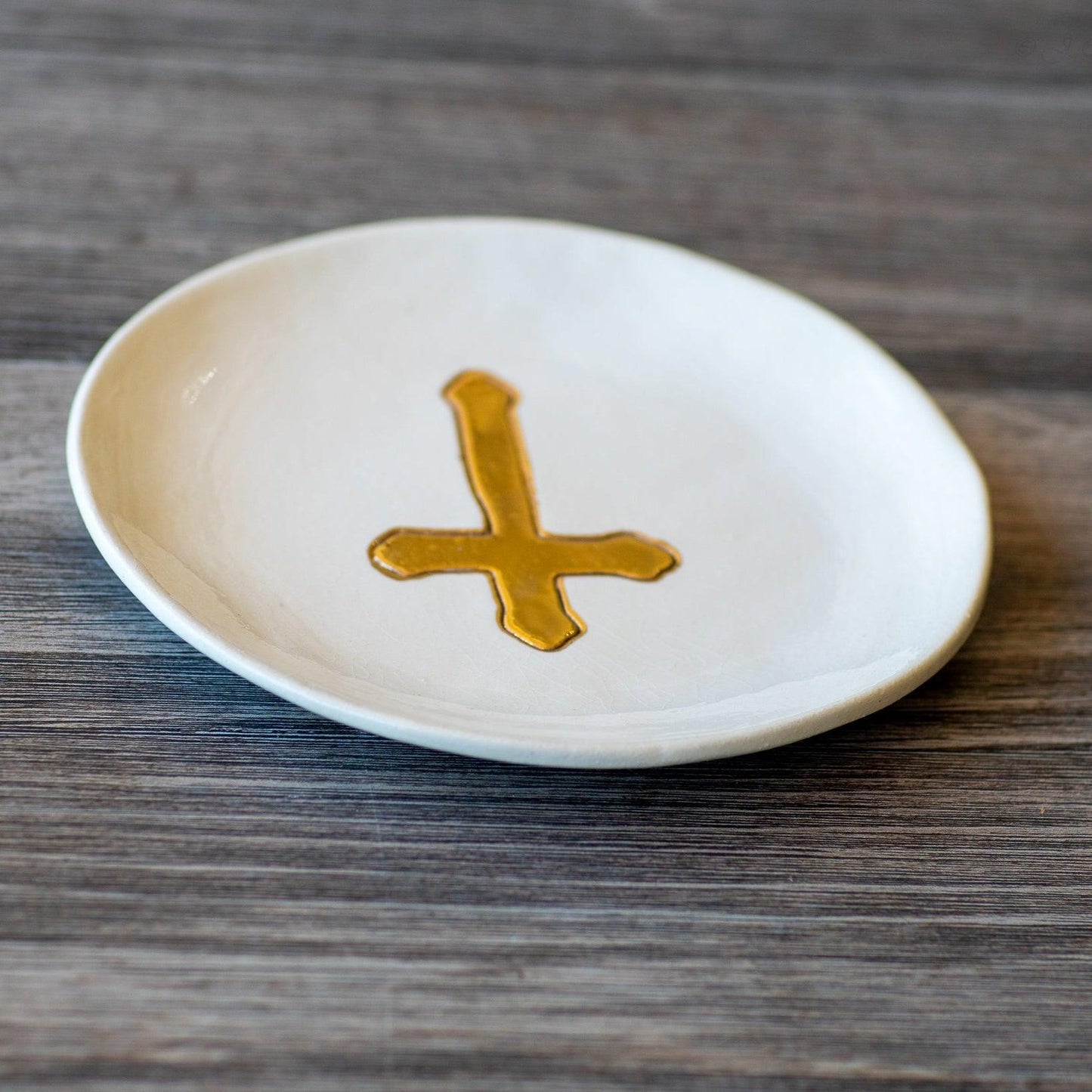 Small Ceramic Gold Leaf Cross Plate-Ceramic-tbgypsysoul