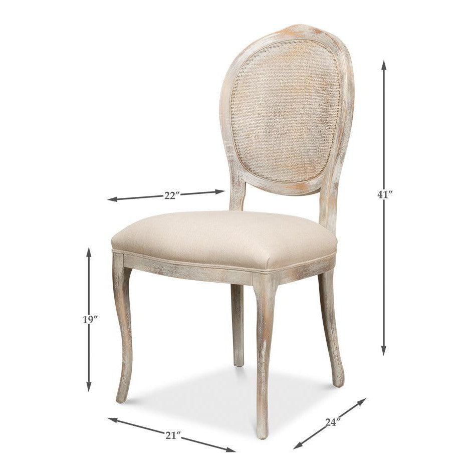 The French Country Cane Back Chair - Grey Oak, Flax-Dining Chair-tbgypsysoul