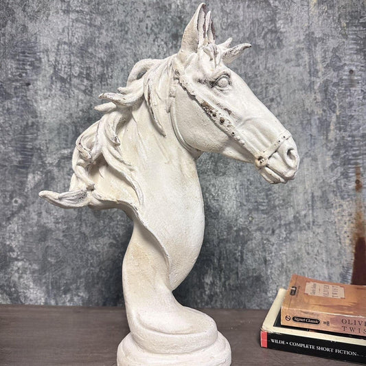 Distressed White Horse Head Bust Sculpture-tbgypsysoul