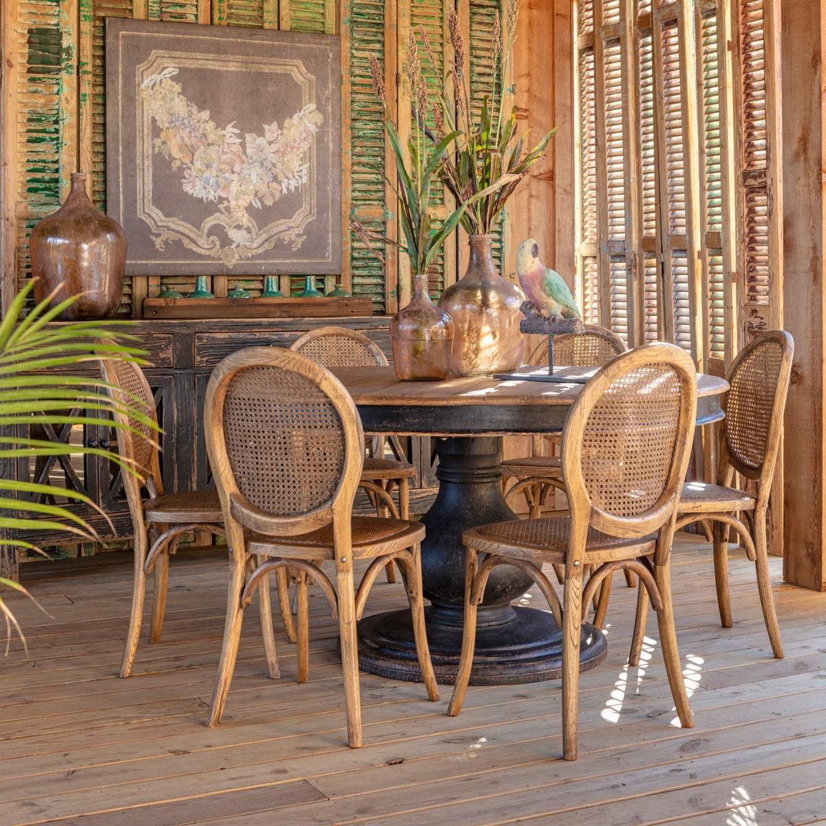 Vidalia Natural Top with Black Pedestal Base 59" Dining Table-Dining Table-tbgypsysoul