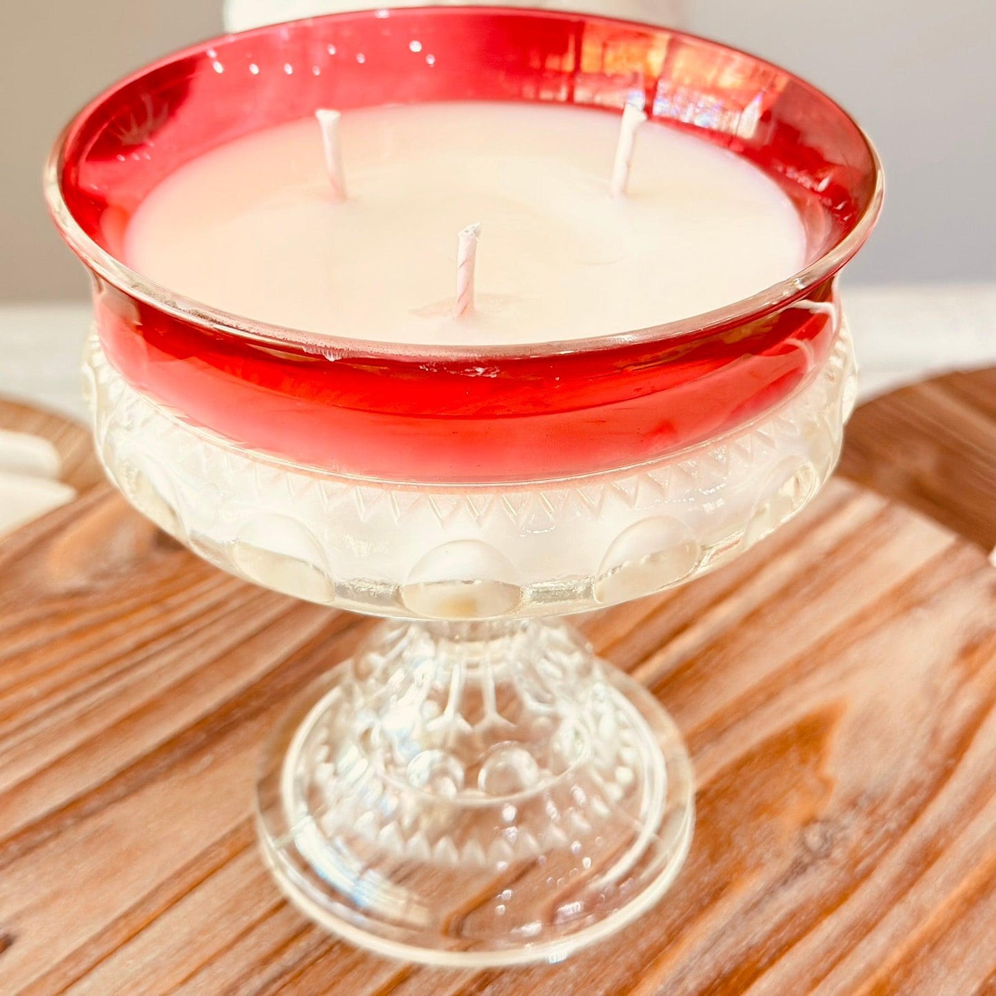 Vintage Kings Crown Red Rimmed Goblet - Southern Spiked Eggnog-Vintage Glass Candles-tbgypsysoul