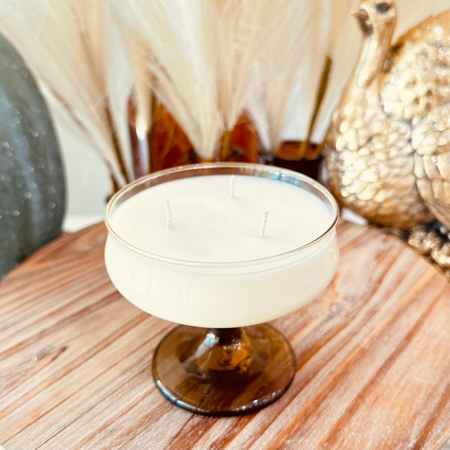 Vintage Midcentury Modern Smokey Champagne Glass - Vintage Pumpkin Bourbon-Vintage Glass Candles-tbgypsysoul