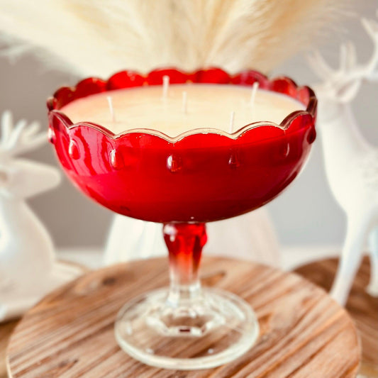 Vintage Ruby Red Stemmed Serving Bowl - Winter Wassail Punch-Vintage Glass Candles-tbgypsysoul