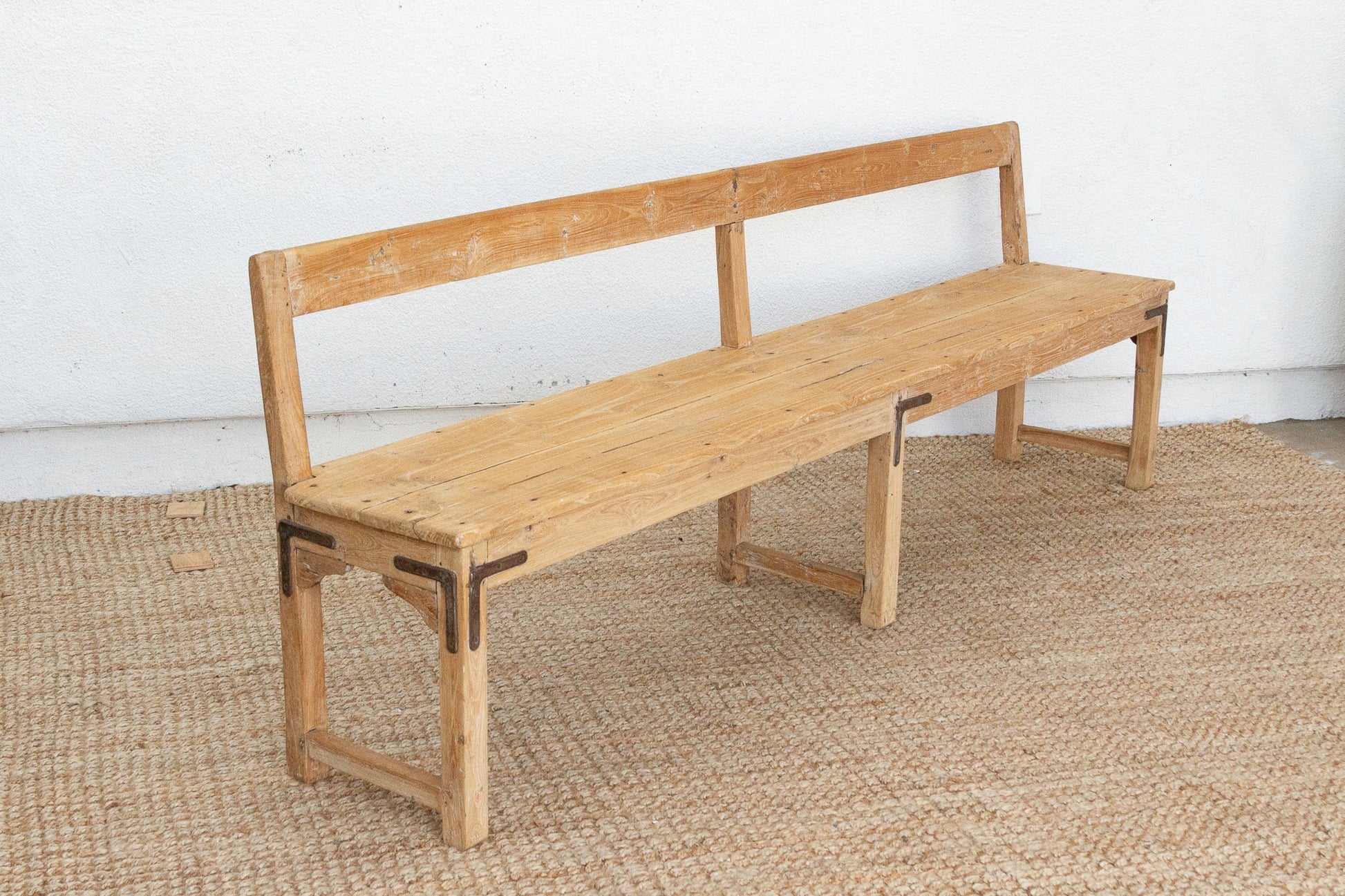 1860's French Bleached Wood Long Bench-Bench-tbgypsysoul