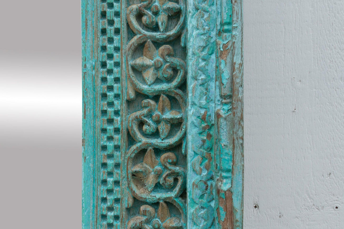 19th Century Indo-French Aqua Carved Floor Mirror-tbgypsysoul