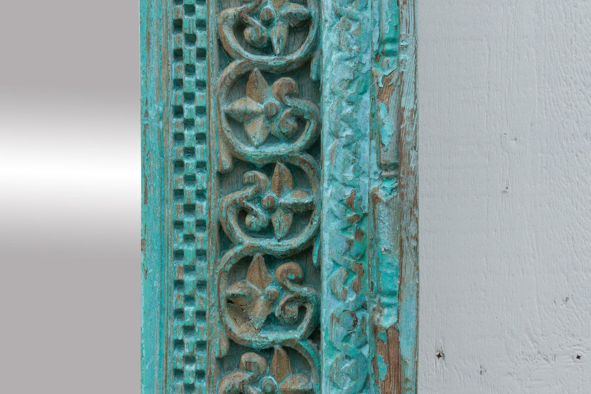 19th Century Indo-French Aqua Carved Floor Mirror-tbgypsysoul