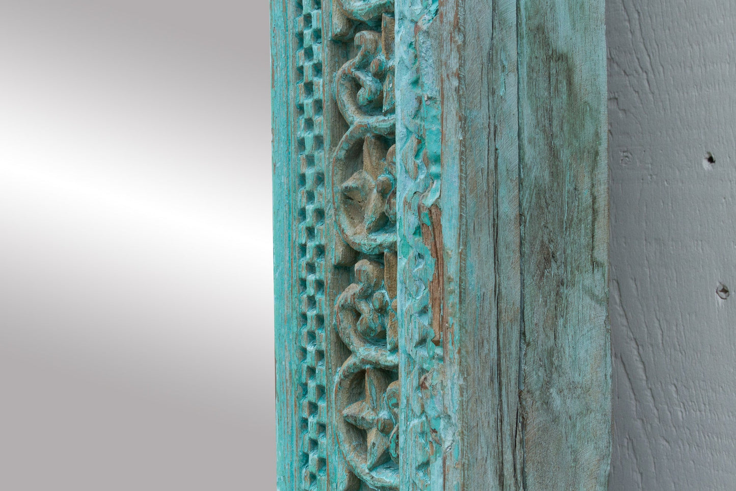 19th Century Indo-French Aqua Carved Floor Mirror-tbgypsysoul
