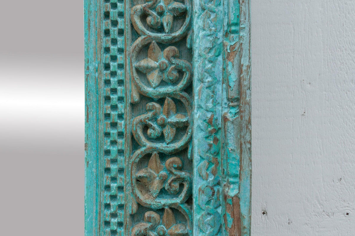19th Century Indo-French Aqua Carved Floor Mirror-tbgypsysoul