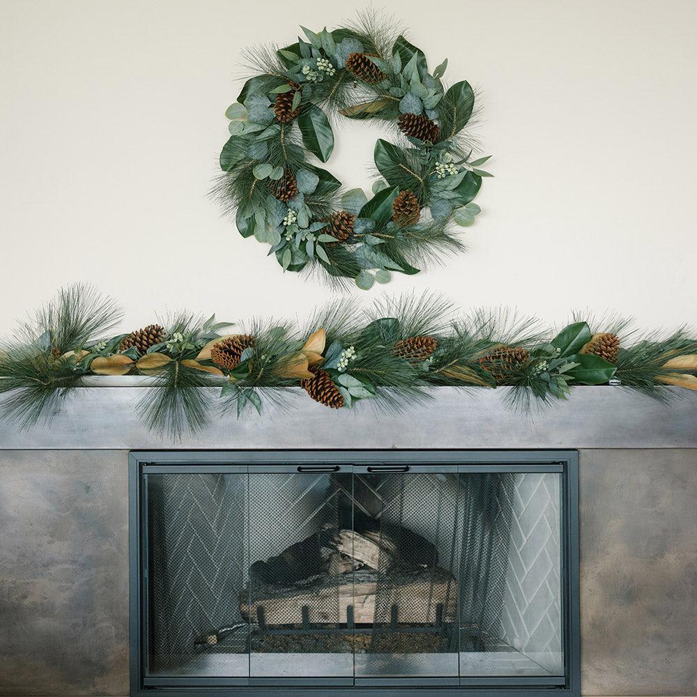 28" Magnolia, Eucalyptus, Pinecone, & Needle Pine Wreath-Christmas Greenery-tbgypsysoul
