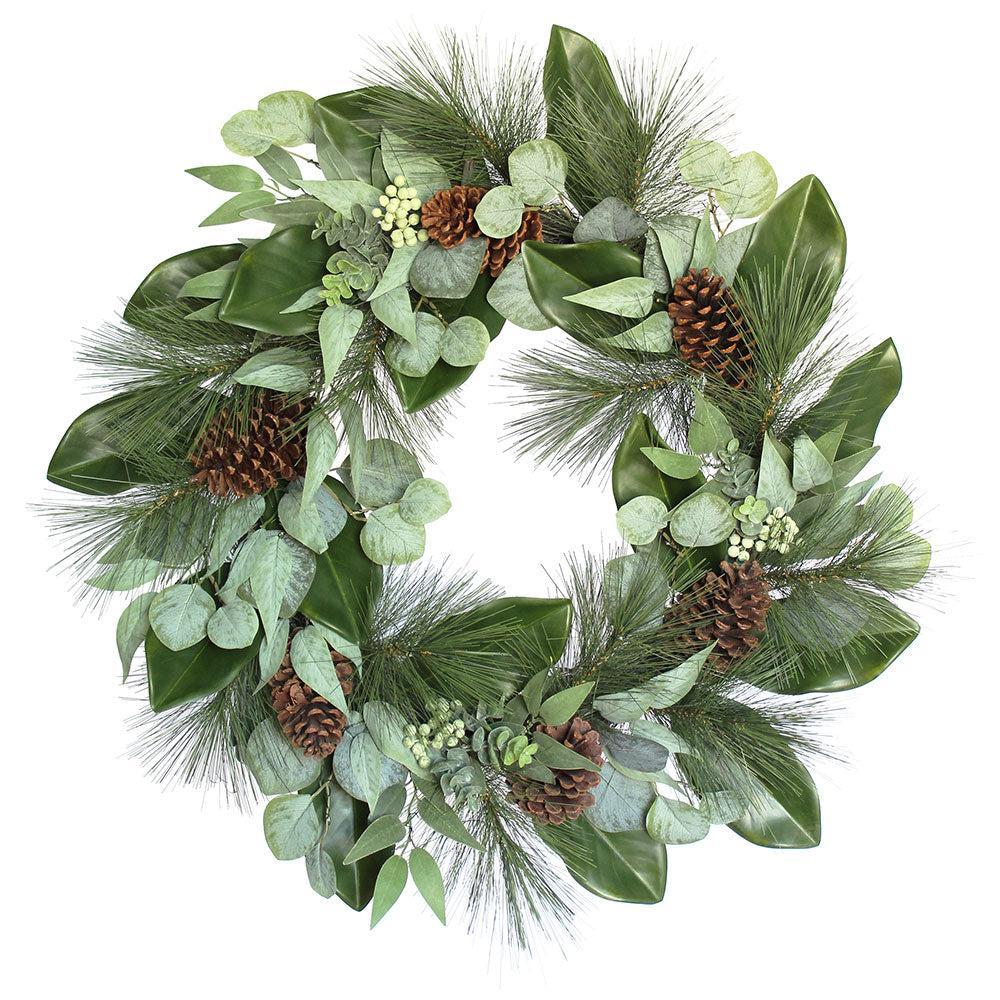 28" Magnolia, Eucalyptus, Pinecone, & Needle Pine Wreath-Christmas Greenery-tbgypsysoul