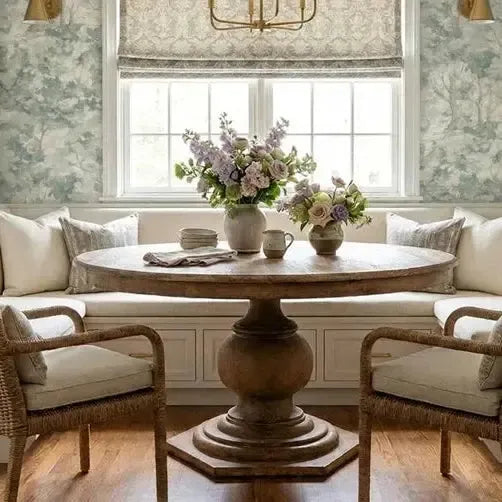 Reclaimed Pine Wood Round Pedestal Dining Table - White Glove Included.