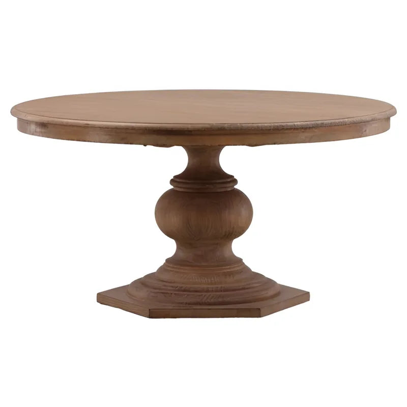 Reclaimed Pine Wood Round Pedestal Dining Table - White Glove Included.