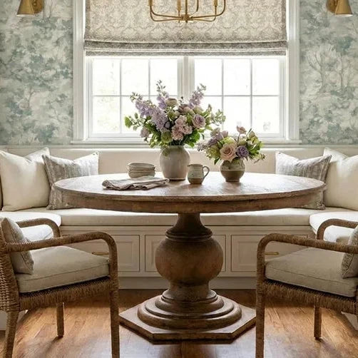 Reclaimed Pine Wood Round Pedestal Dining Table - White Glove Included.