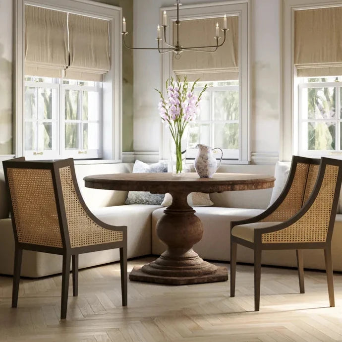 Reclaimed Pine Wood Round Pedestal Dining Table - White Glove Included.