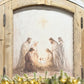 Nativity in Antique Wooden Arched Window Frame