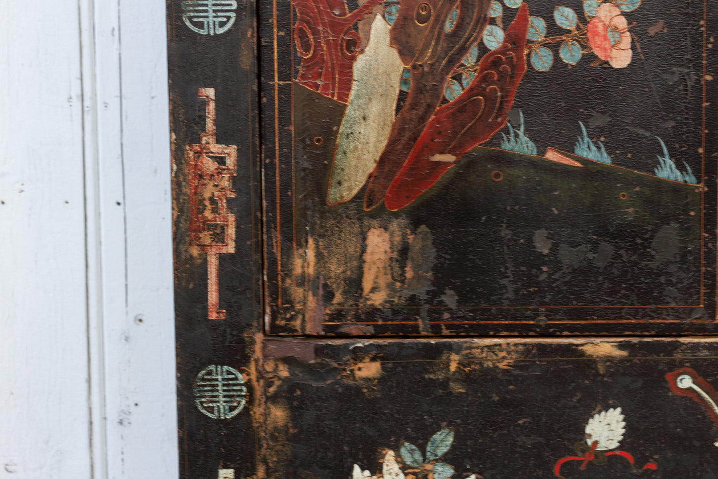 Antique Black & Floral Chinoiserie Armoire-Antique Cabinet-tbgypsysoul