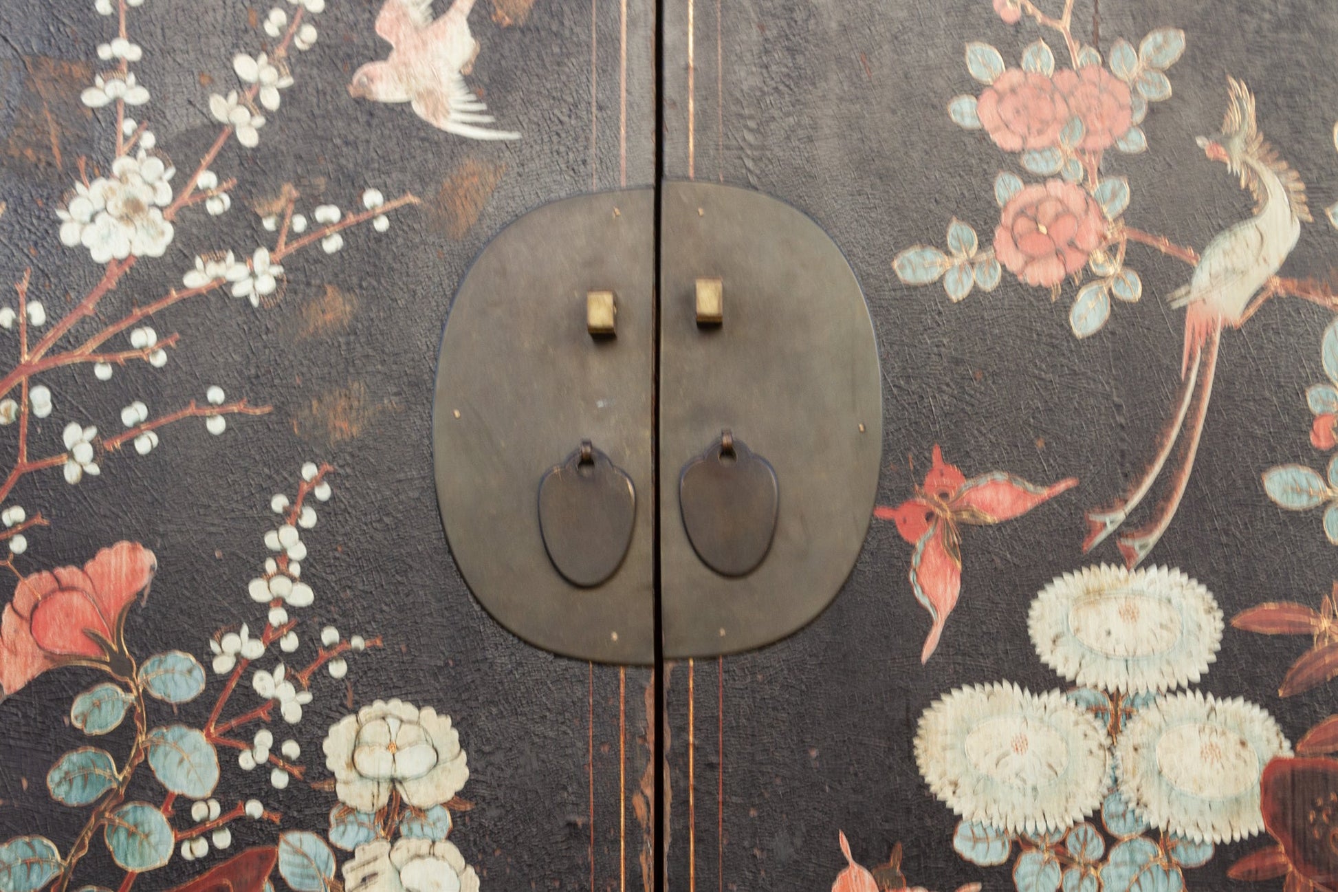 Antique Black & Floral Chinoiserie Armoire-Antique Cabinet-tbgypsysoul