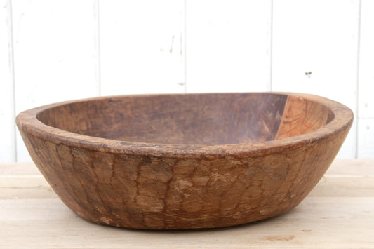 Antique Brown Teak French Bowl-Antique Dough Bowl-tbgypsysoul