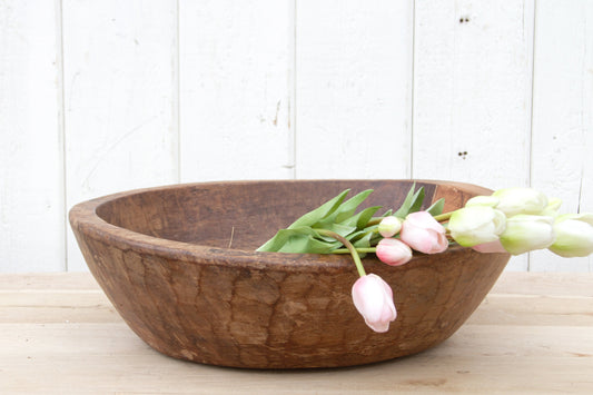 Antique Brown Teak French Bowl-Antique Dough Bowl-tbgypsysoul
