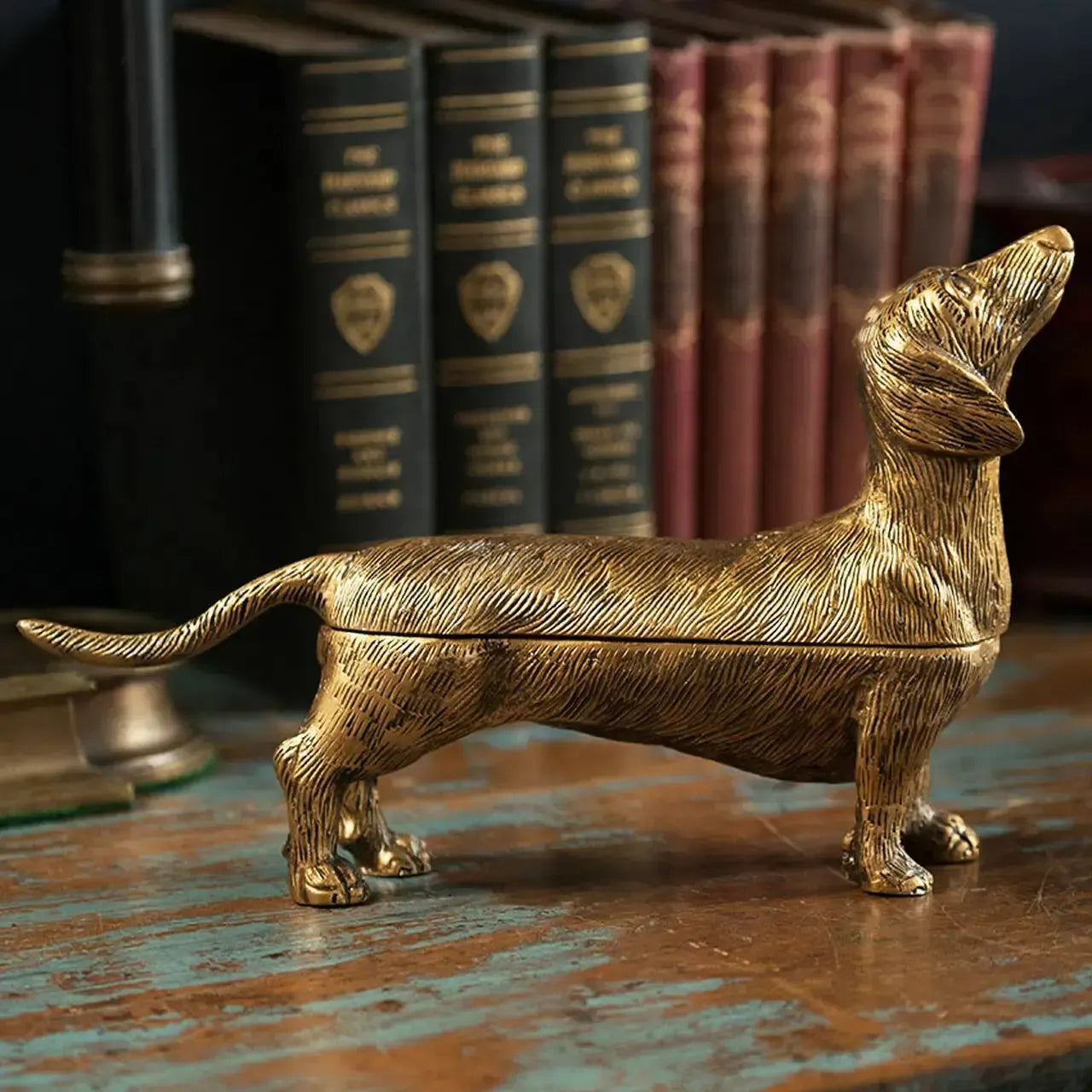 Antiqued Brass Dachshund Storage Box-storage box-tbgypsysoul