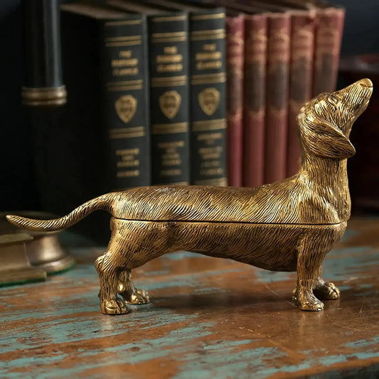Antiqued Brass Dachshund Storage Box-storage box-tbgypsysoul