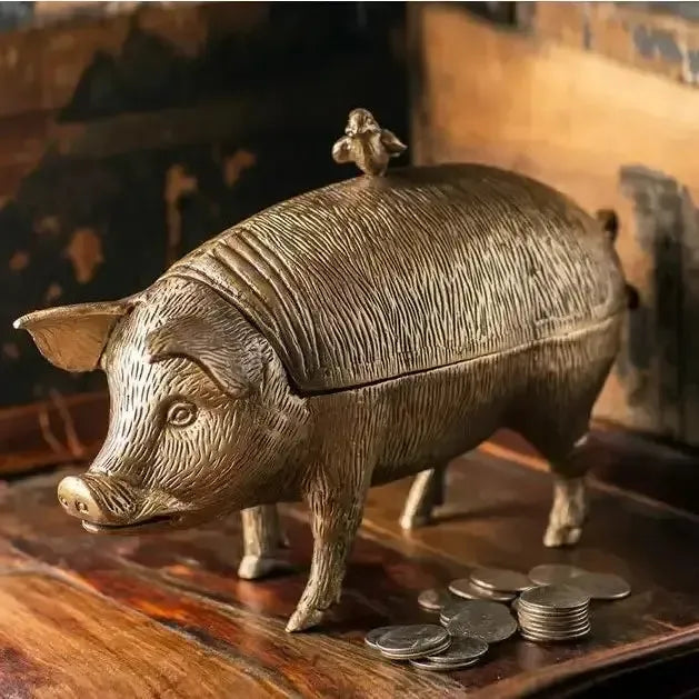 Antiqued Brass Pig & Bird Storage Box-Accents-tbgypsysoul