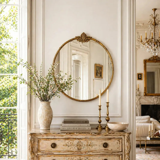 Beveled French Country Round Mirror-Mirrors-tbgypsysoul