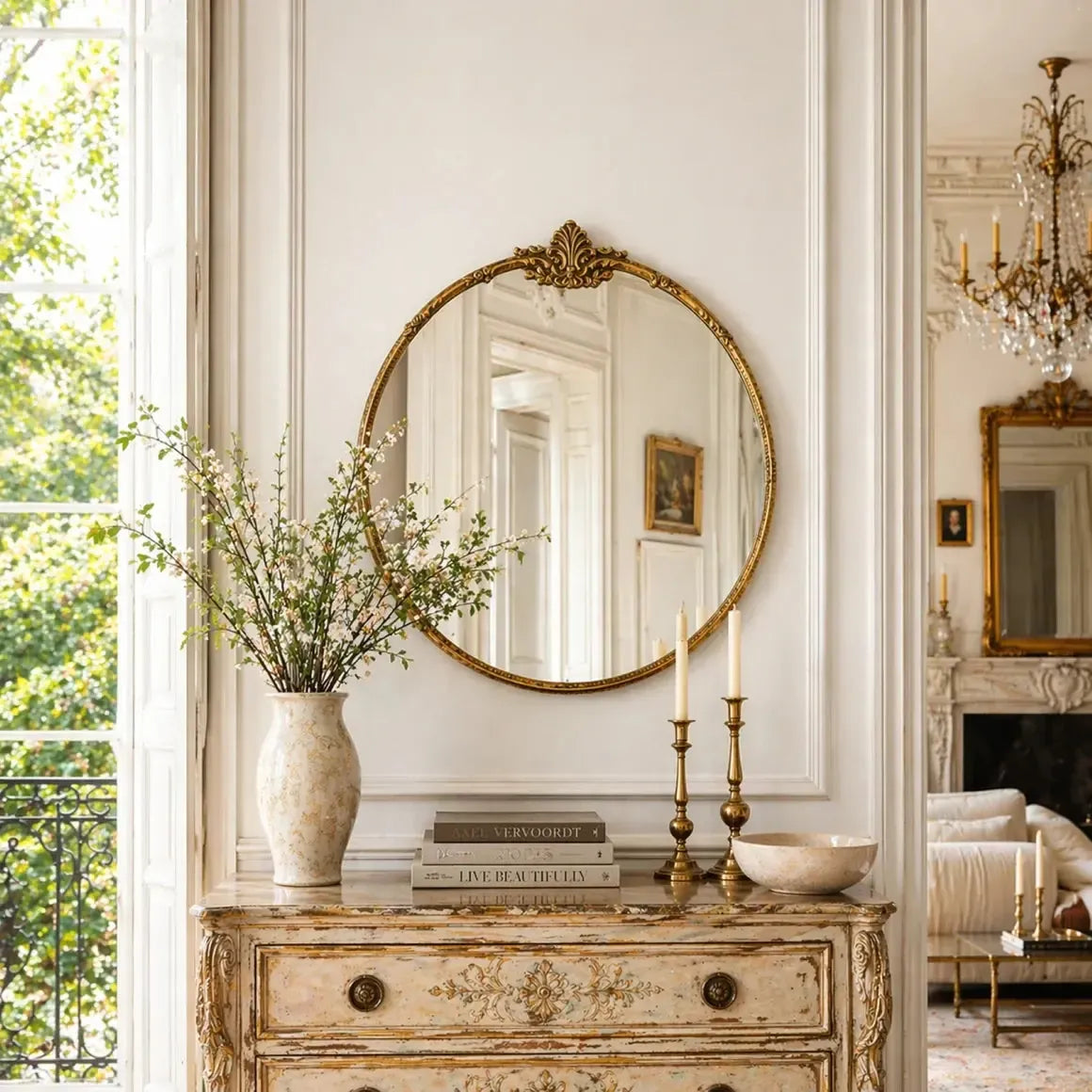 Beveled French Country Round Mirror