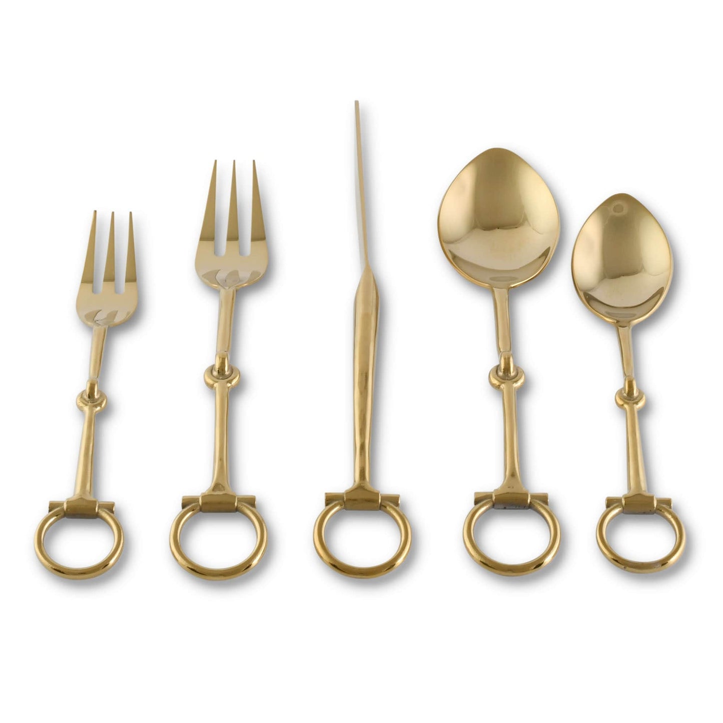 Bit Five piece Flatware Set - Stainless Steel Shiny Gold-Equestrian-tbgypsysoul