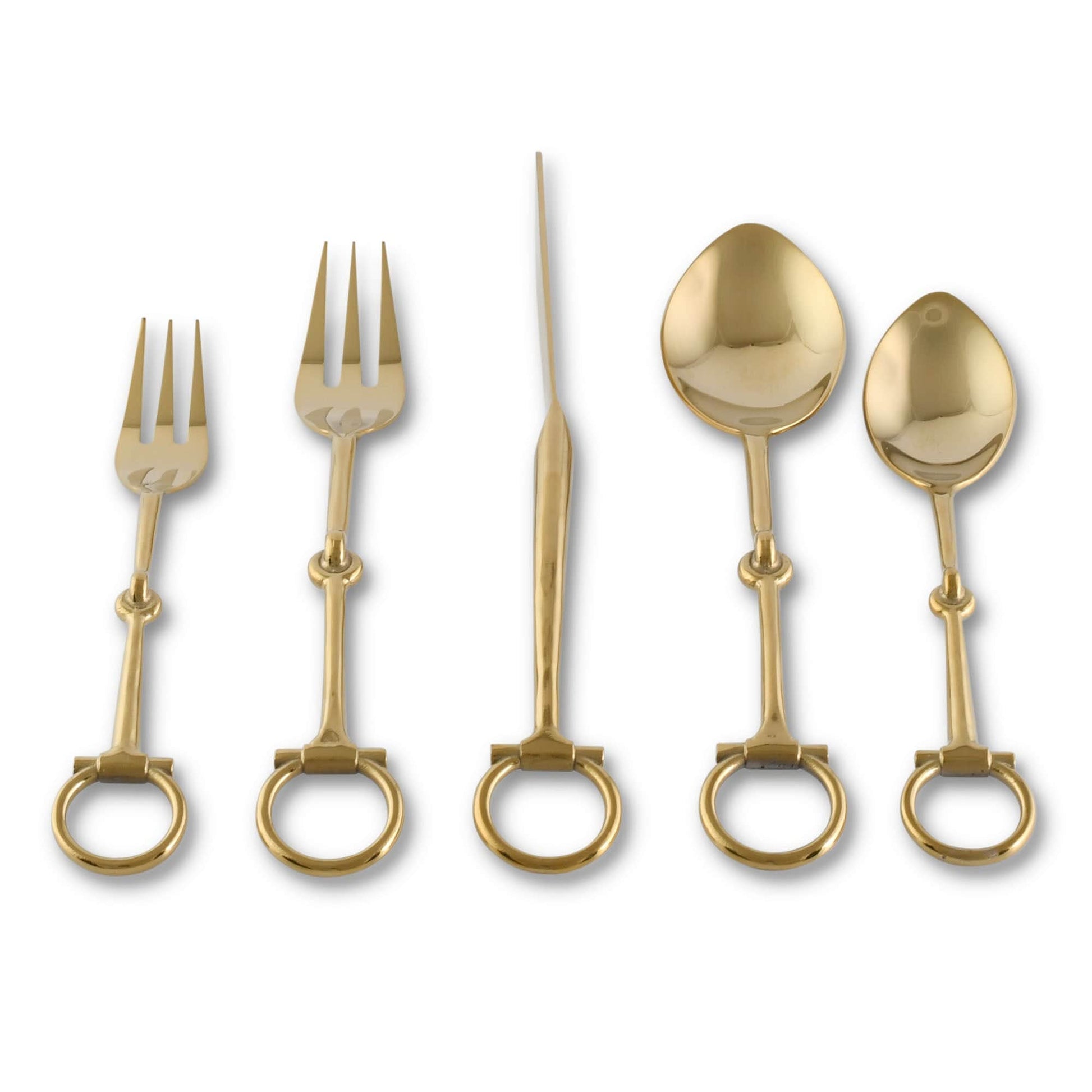 Bit Five piece Flatware Set - Stainless Steel Shiny Gold-Equestrian-tbgypsysoul