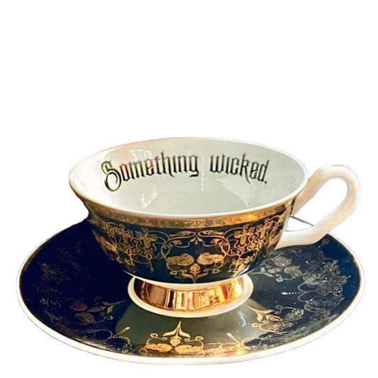 Black Nouveau Something Wicked Insult Teacup and Saucer by Miss Havisham-tea cup-tbgypsysoul