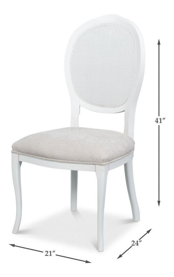 Cortina White, Taupe Chenille Oval Cane Back Dining Chair, Set of 2 - White Glove Included
