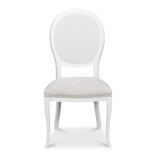 Cortina White, Taupe Chenille Oval Cane Back Dining Chair, Set of 2 - White Glove Included
