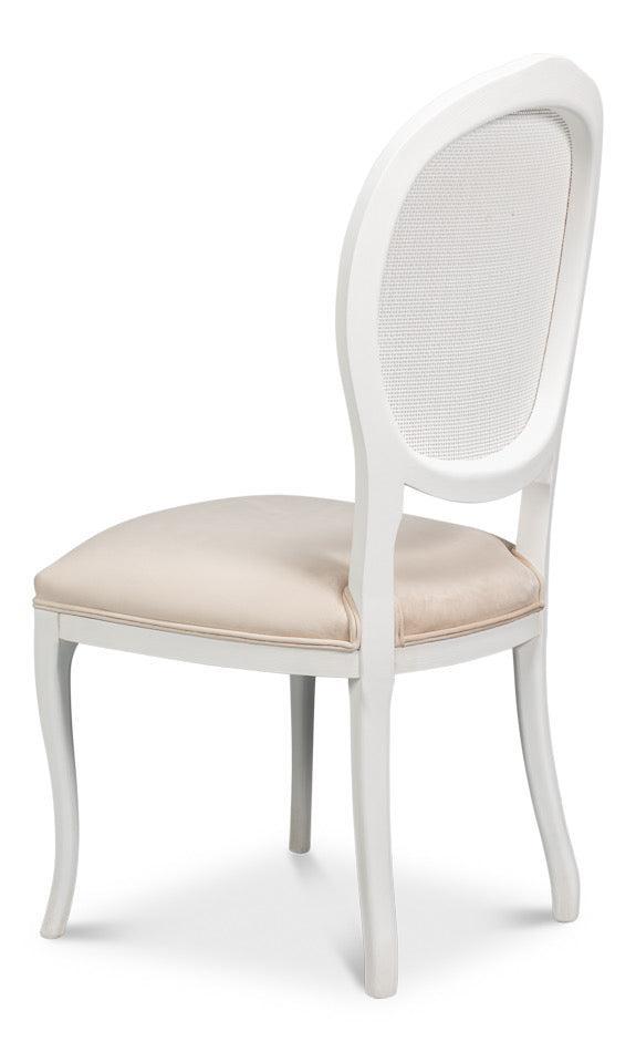 Cortina White, Velvet Taupe Oval Cane Back Dining Chair, Set of 2 - White Glove Included